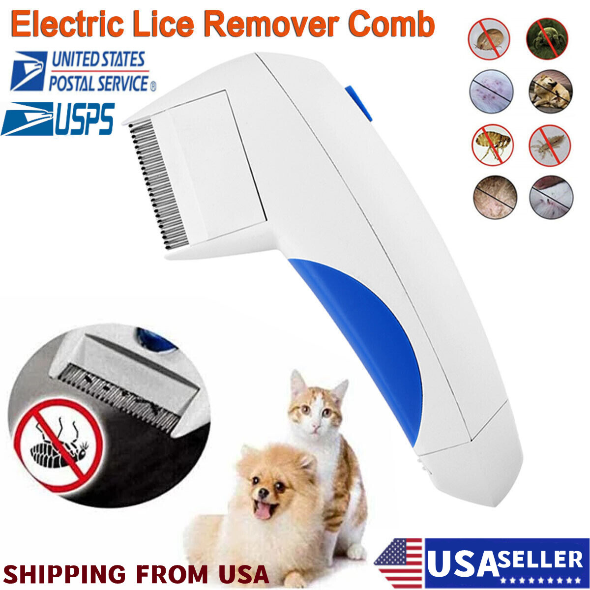Electric Flea Zapper Lice Remover Hair Comb Brush for Pet Ca
