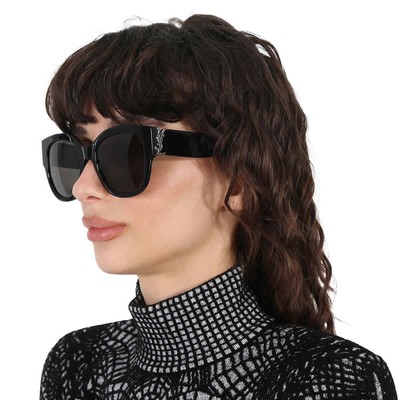 Pre-owned Saint Laurent Grey Round Ladies Sunglasses Sl M95/f 005 56 Sl M95/f 005 56 In Gray