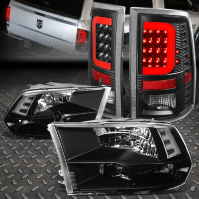 ДЛЯ 2009-2017 DODGE RAM КРАСНАЯ СВЕТОДИОДНАЯ ПОЛОСА, ЧЕРНЫЙ ЗАДНИЙ ФОНАРЬ + ПРОЗРАЧНАЯ БОКОВАЯ ЧЕТЫРЕХЪЯДЕРНАЯ ФАРА