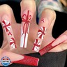 Christmas Press on Nails Long Square - Red French Tip Fake Nails with Snowflake Bow Design - Glitter Full Cover Stick on False Nails for Women - 24 Pcs