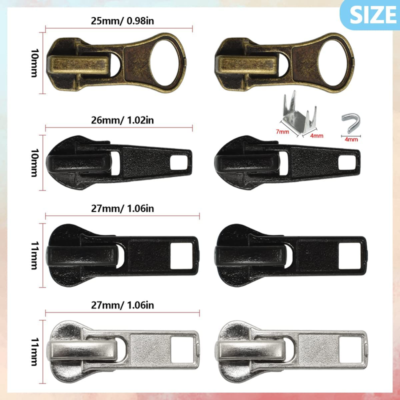 24 Pcs #5#7 Zipper Sliders Replacement Zipper Pull Repair Kit Includes top and B