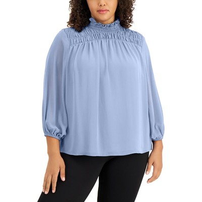 

Женская синяя блузка с присборенным верхом и рюшами Calvin Klein Plus  BHFO 1042, Dawn