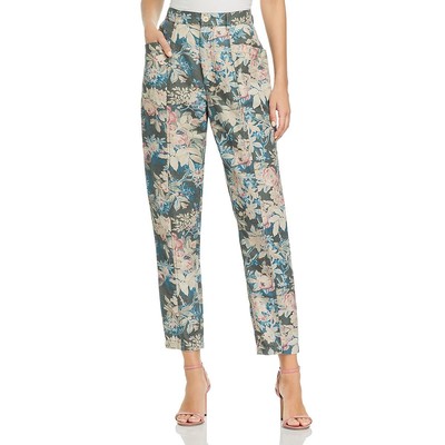 La Vie Rebecca Taylor Женские брюки Fleur Foret из зеленого льна с цветочным рисунком 28 BHFO 9091