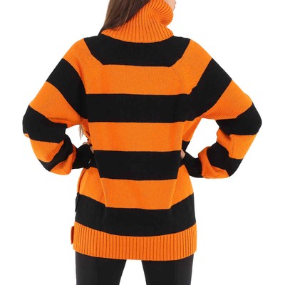 BURBERRY BURBERRY LADIES DEEP ORANGE STRIPED FISHERMAN TURTLENECK JUMPER, SIZE MEDIUM
