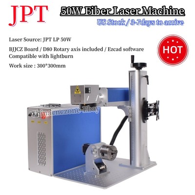 50W JPT LP Fiber Laser Marking Machine 300*300mm Rotary axis For Metal Steel