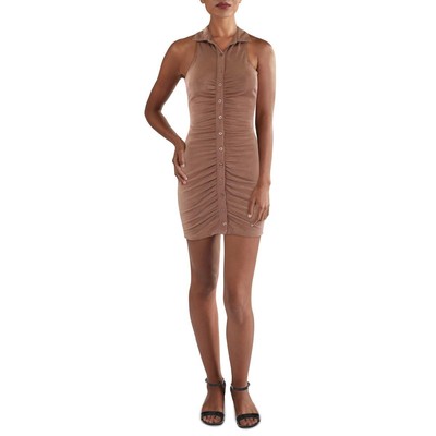 Женское мини-полуофициальное платье-рубашка Just Polly с коричневым воротником XS BHFO 4859