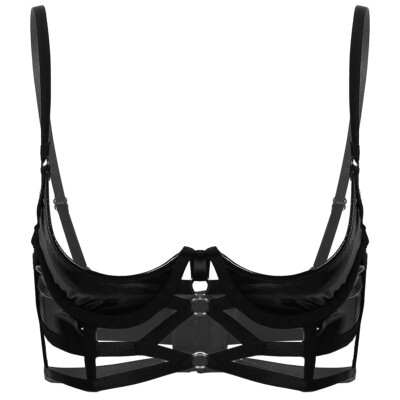 CHICTRY Damen BH Wetlook Lackleder Dessous 1/3 Cup Bikini Bras Tops Unterwäsche