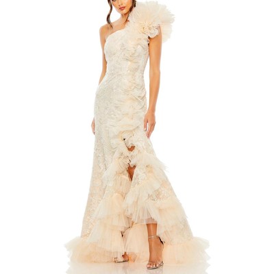 Женское вечернее платье Mac Duggal из тюля цвета слоновой кости с вышивкой 8 BHFO 2845