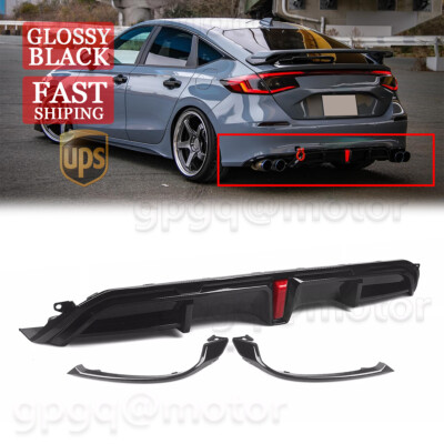 For Honda Civic Hatchback 22-24 Yofer V3 Style Glossy Black Rear Bumper Diffuser