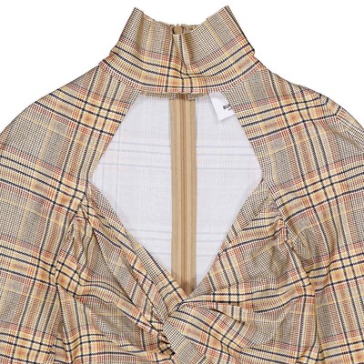 Pre-owned Burberry Ladies Dark Honey Cut-out Checked Midi Dress In Brown