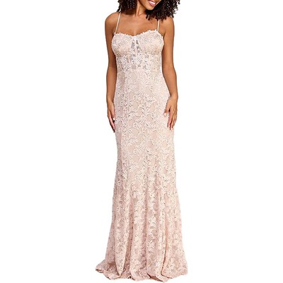 City Studio Womens Pink Full Length Lace Evening Dress Gown Juniors 0 BHFO 2046