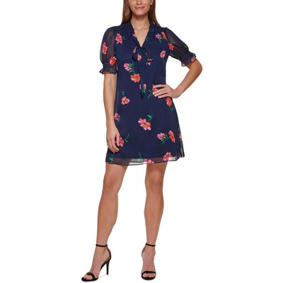 

Женское летнее мини-платье темно-синего цвета DKNY с завязками на шее  BHFO 8246, Navy multi
