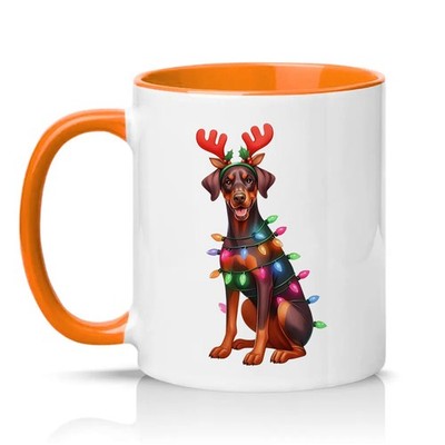 Doberman Pinscher Christmas Lights Unisex 11oz Ceramic Mug Festive Dog Gift