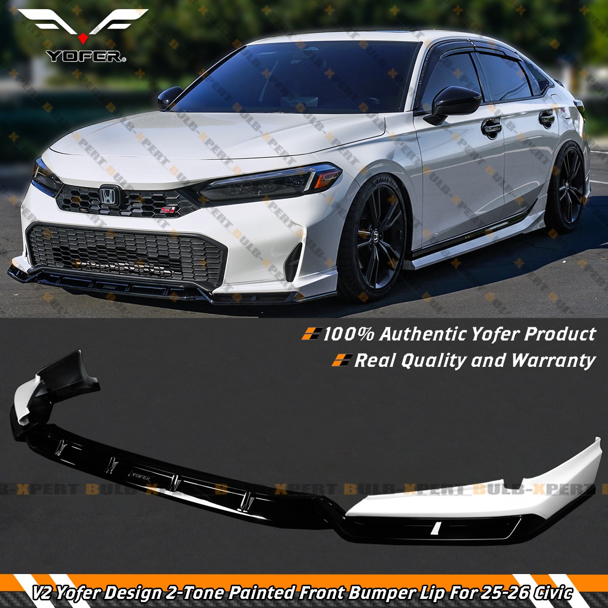 For 2025-2026 Honda Civic Yofer V2 Pearl White 2-Tone Front Bumper Lip Splitter