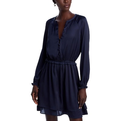 Aqua Womens Navy Above Knee Button Split Neck Mini Dress XXL BHFO 0175