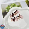 24Pcs Leopard Press on Nails Long Almond French Tip Fake Nails with Rhinestone Designs Brown Glue on Nails Cheetah Print False Nails Full Cover Nude Acrylic Nail for Women Winter Manicure Decor