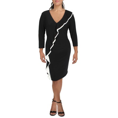 

Женское черное платье-футляр с рюшами и расклешенными рукавами Lauren Ralph Lauren  BHFO 4689, Black/white