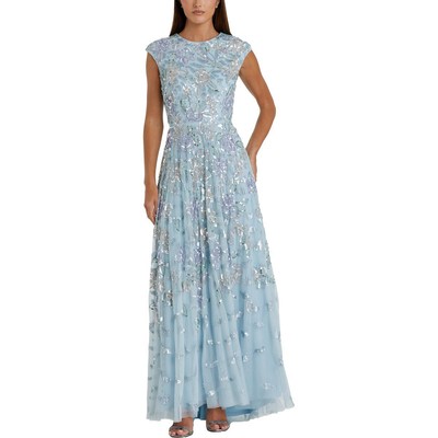 Женское синее вечернее платье Mac Duggal, расшитое блестками, 16 BHFO 2853