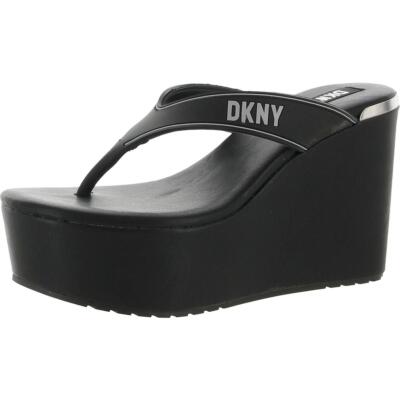 

Женские сандалии на танкетке DKNY TRINA, черные шлепанцы с логотипом, размер 6, средний (B,M), BHFO 5540, Black/silver