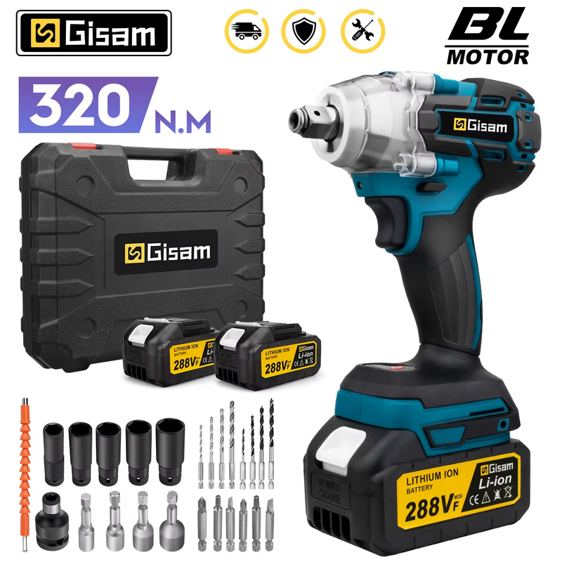 320N.M Brushless Electric Impact Wrench Cordless Electric Wrench 1/2 inch Screwd