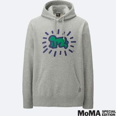 KEITH HARING x UNIQLO 'Radiant Baby' MoMA NY Art Hoodie Sweatshirt L Gray *NWT*