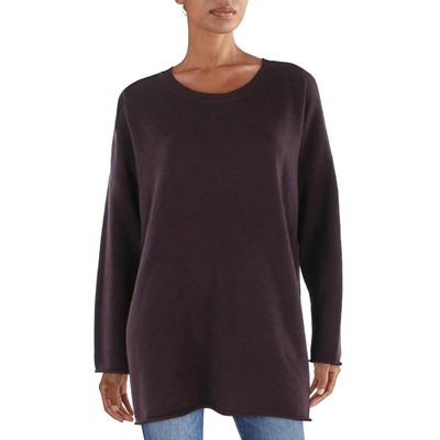 

Eileen Fisher Женская фиолетовая рубашка из мериносовой шерсти, свитер с круглым вырезом, топ  BHFO 3159, Dark purple