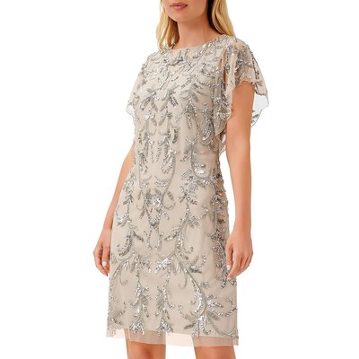 Женское серое вечернее платье-сорочка длиной до колена с орнаментом от Aidan Mattox 2 BHFO 8814