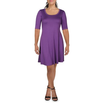 24seven Comfort Apparel Женское фиолетовое мини-платье-сорочка с круглым вырезом S BHFO 0845