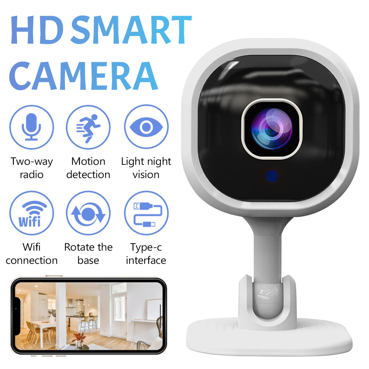 Dual  Mini Indoor Security Camera 2-way Audio Motion Detection Camera Single