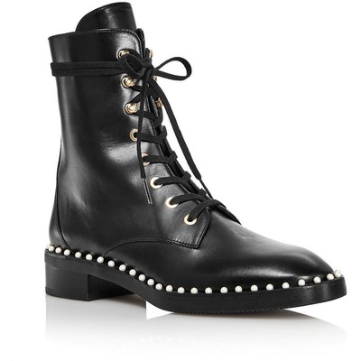 Pre-owned Stuart Weitzman Womens Sondra Leather Combat & Lace-up Boots Shoes Bhfo 9385 In Black