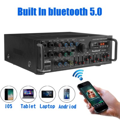  Bluetooth 5.0 HiFi Sunbuck 2000W Stereo Power Amplifier Karaoke FM S7B SD AUX