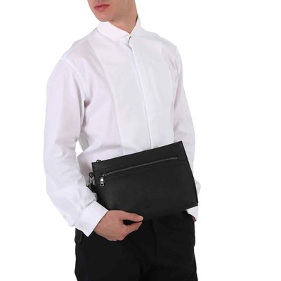 Pre-owned Coach Men's Black Pebbled Leather Academy Pouch 32175 Blk