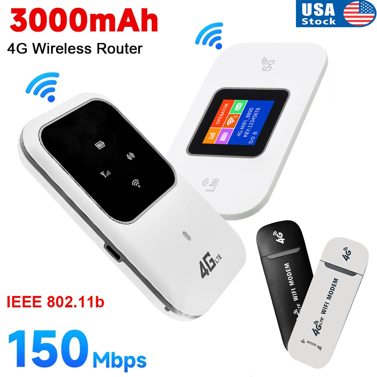 150Mbps Unlocked 4G LTE Mobile Broadband WiFi Wireless Porta