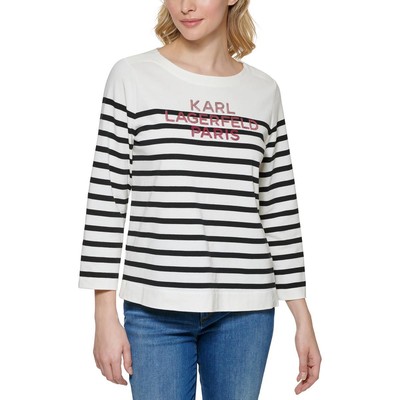

Karl Lagerfeld Paris Женский пуловер цвета слоновой кости с украшением, рубашка  BHFO 4278, White/black
