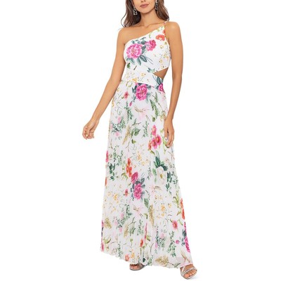Betsy & Adam Womens White Chiffon Cut-Out One-Shoulder Maxi Dress 4 BHFO 0104