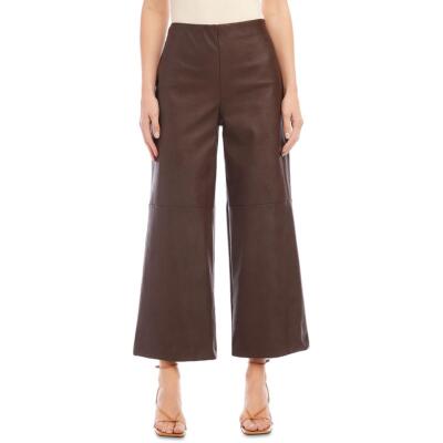 Karen Kane Womens Faux Leather Wide Leg Palazzo Cropped Pants BHFO 8831