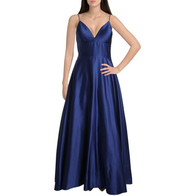 

Женское синее атласное вечернее платье с v-образным вырезом Betsy - Adam  BHFO 2398, Royal