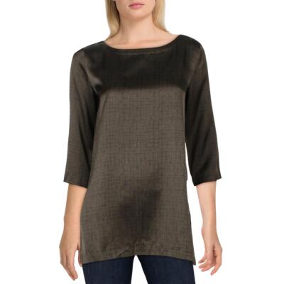 

Eileen Fisher Womens Green Silk Blend Bateau Neck Blouse Top Shirt  BHFO 9248, Зеленый