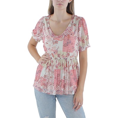 Женская блузка с баской и круглым вырезом и цветочным принтом цвета слоновой кости Morgan Taylor M BHFO 6302