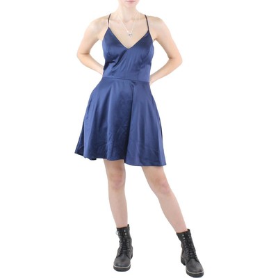 Женское вечернее мини-платье B. Darlin из темно-синего атласа с кружевной спинкой для юниоров 1/2 BHFO 1386