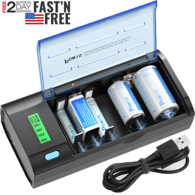 POWXS LCD Battery Charger for AA AAA C D Cell 9V Ni-CD Ni-MH Batteries Universal