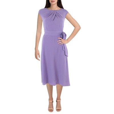 Женское фиолетовое платье миди с коротким рукавом из крепа Lauren Ralph Lauren 6 BHFO 4786