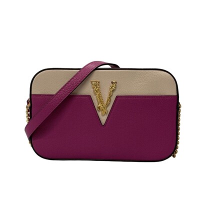 Auth VERSACE Virtus 1005969 Pink Beige Leather - Shoulder Bag