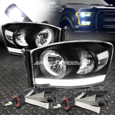 ЧЕРНАЯ ФАРА + ПРОЗРАЧНЫЙ УГОЛ + DRL + БЕЛАЯ СВЕТОДИОДНАЯ СИСТЕМА 6000K ДЛЯ DODGE RAM 06-08