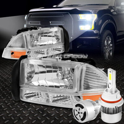 ХРОМИРОВАННЫЙ КОРПУС ФАРЫ + ЯНТАРНЫЙ УГОЛОК + БЕЛЫЙ СВЕТОДИОД 9007 HID с ВЕНТИЛЯТОРОМ ДЛЯ 97-04 DURANGO