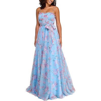 City Studio Womens Blue Drapey Tulle Evening Dress Gown Juniors 11/12 BHFO 7367