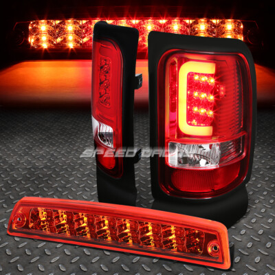 ХРОМИРОВАННЫЙ КРАСНЫЙ U-ОБРАЗНЫЙ СВЕТОДИОДНЫЙ ФОНАРЬ HALO + 3-Й СТОП-СИГНАЛ ДЛЯ 94-02 DODGE RAM 1500-3500