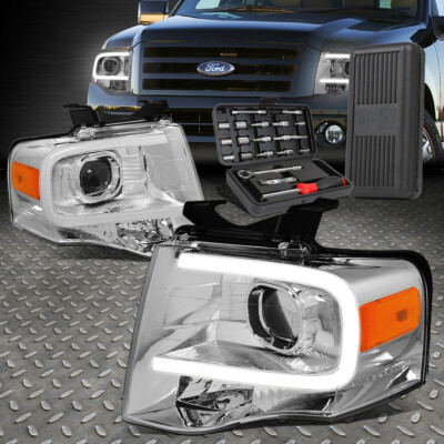 ДЛЯ 07-14 FORD EXPEDITION LED DRL ХРОМИРОВАННЫЙ КОРПУС, ЯНТАРНЫЕ БОКОВЫЕ ФАРЫ + НАБОР ИНСТРУМЕНТОВ