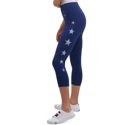 Спортивные женские леггинсы Tommy Hilfiger Sport с принтом звезд, темно-синие, S BHFO 2119