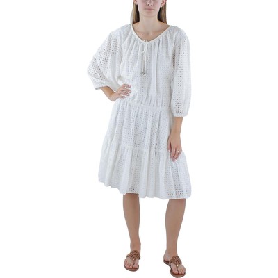 Женское белое хлопковое мини-платье длиной до колен Lauren Ralph Lauren 8 BHFO 6048